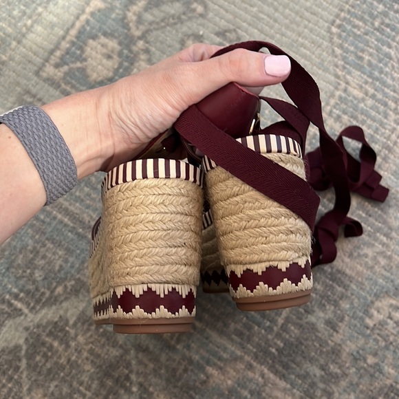 TORY BURCH Dandy Burgundy Leather Espadrille Platform Shoe - Picture 5 of 6